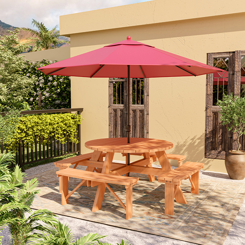 防腐木户外桌椅露台庭院带伞桌椅组合外摆休闲餐桌阳光房阳台圆桌