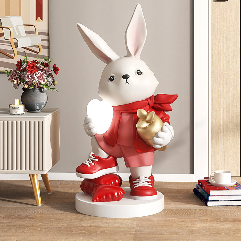 新年兔子落地摆件兔年生肖春节元旦迎宾雕塑乔迁礼物喜庆软装饰品