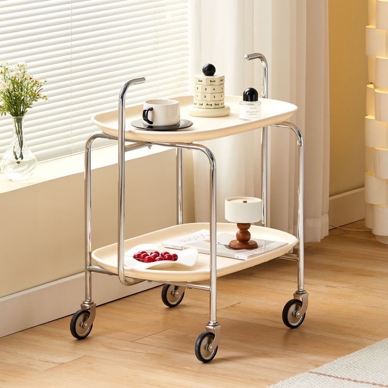 沙发边几小推车茶几奶油风客厅带轮置物架可移动法式复古边柜桌子