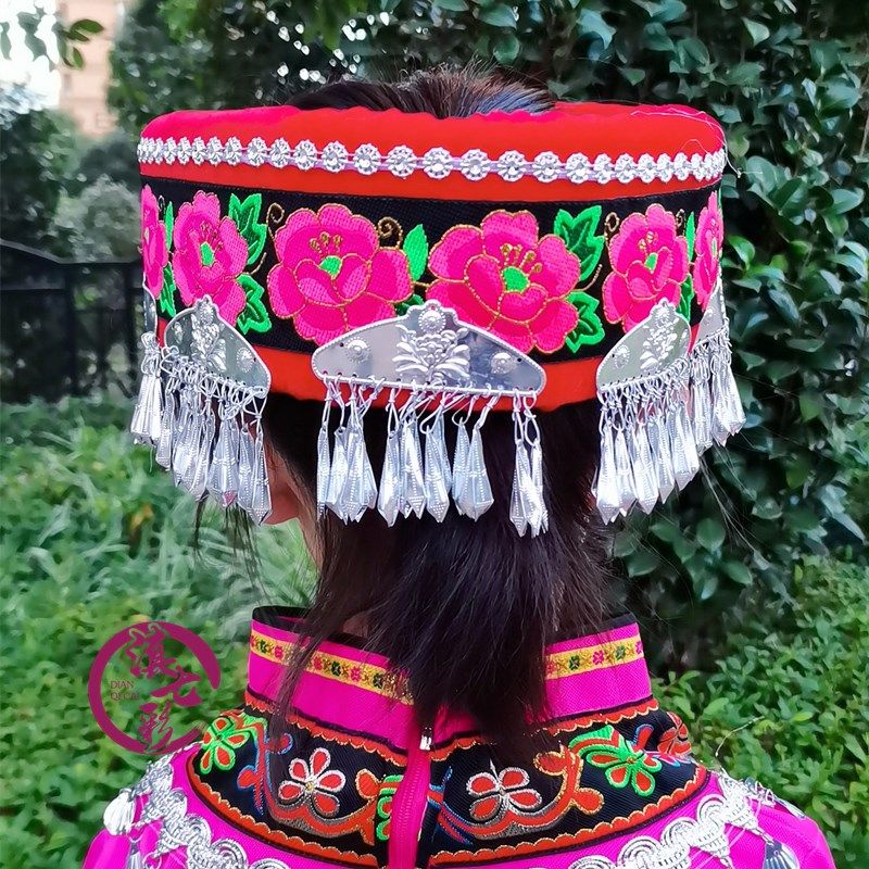 吊银饰珠珠帽蕾丝三角苗族彝族撒尼族配饰女童帽民族服装帽公主帽