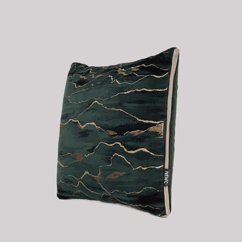 新宸优品新中式高端全棉抱枕被子两用客厅沙发绿色绒面金纹空调被