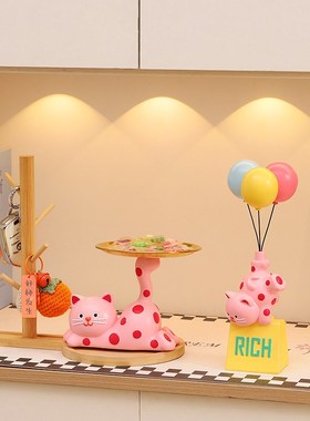 波点招财猫入户钥匙收纳玄关摆件客厅家居可爱鞋柜装饰品乔迁礼物