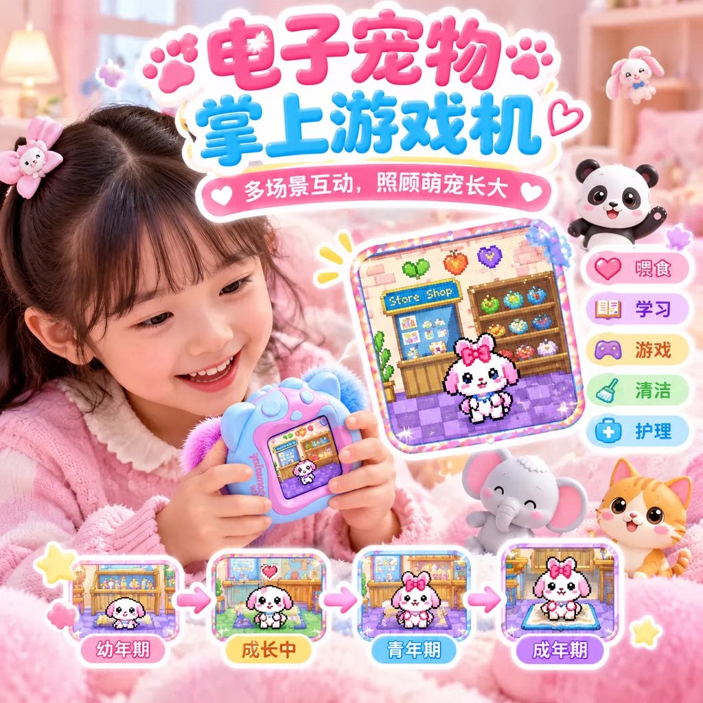 彩屏电子宠物机女孩养公仔益智玩具小学生迷你掌上游戏机生日礼物