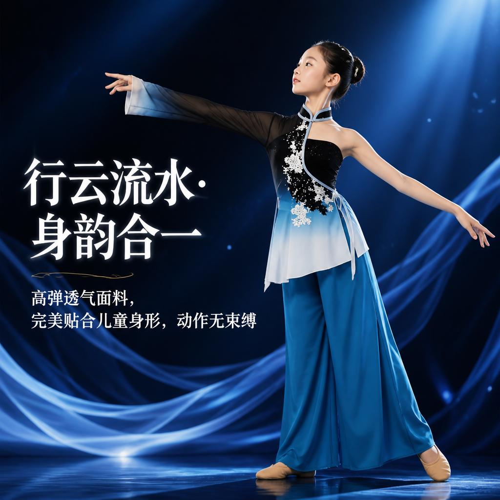 儿童古典舞蹈服一条大河表演出服民族舞蹈女飘逸秧歌服扇子舞套装