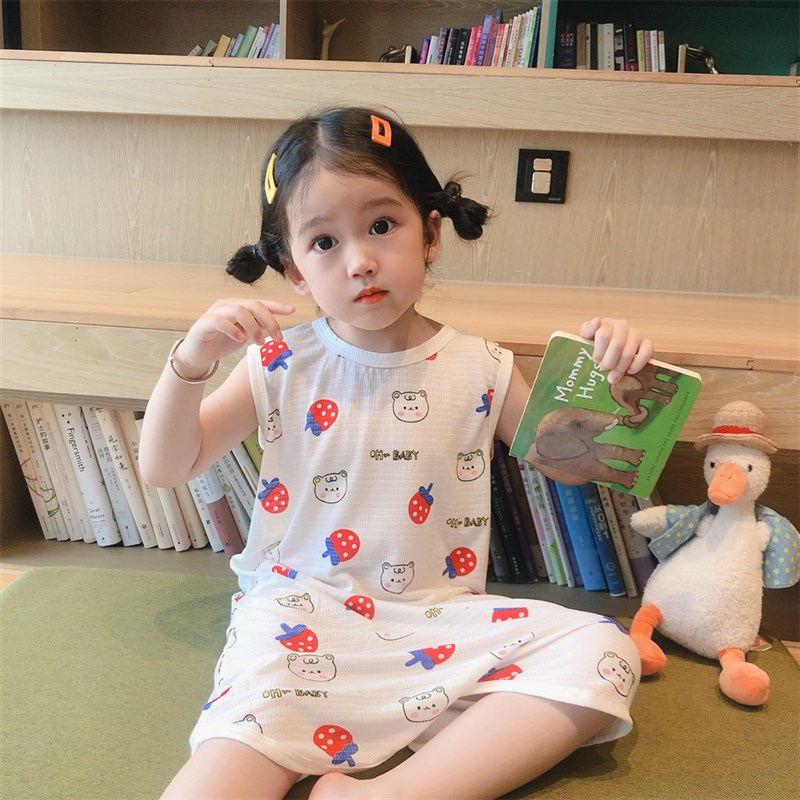 宝宝夏季无袖睡裙儿童卡通竹纤维连体睡袋男女童空调房居家睡衣