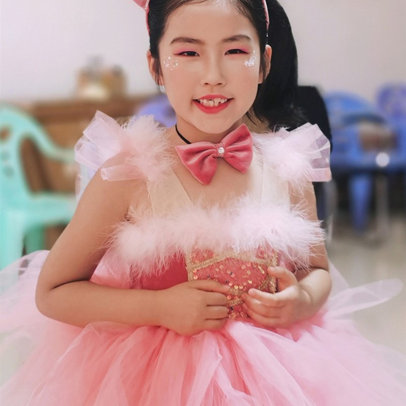 六一女童小猫咪演出服粉色可爱蓬蓬公主纱裙幼儿小兔子舞蹈表演服