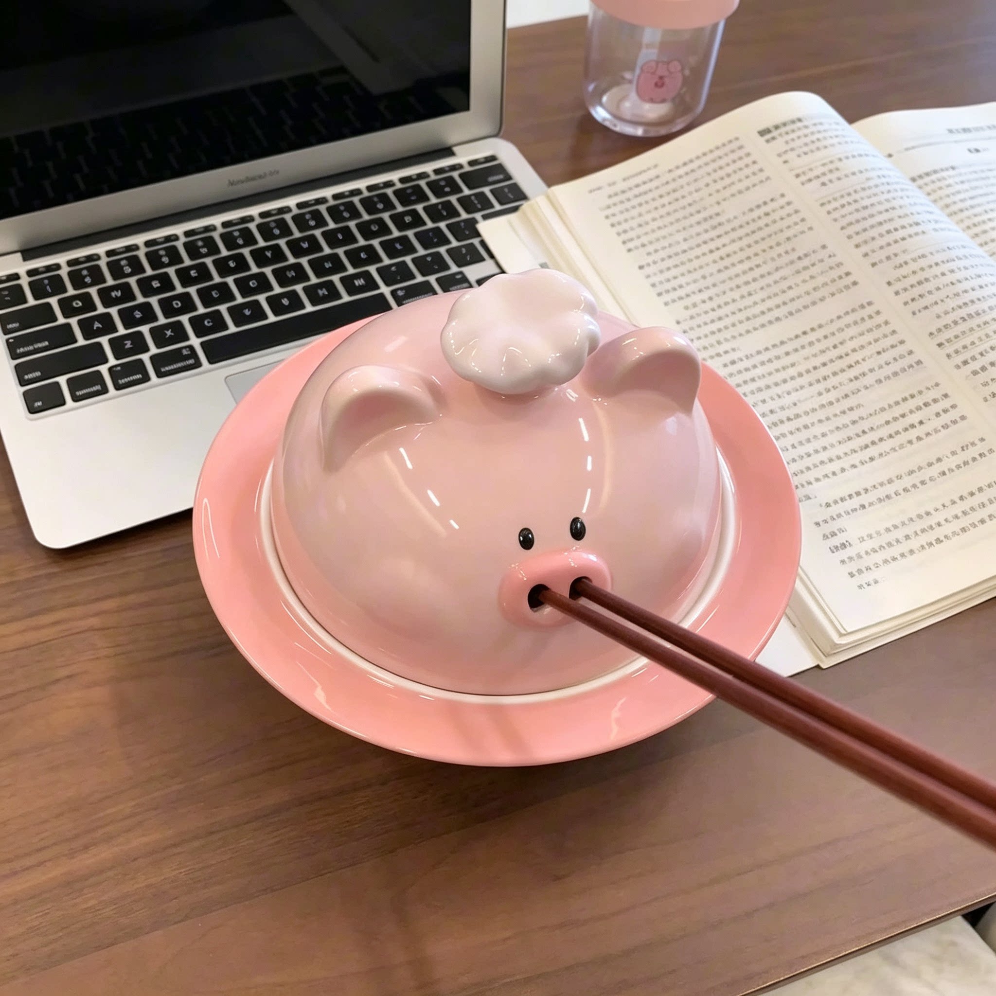 日式可爱小猪带盖勺泡面碗