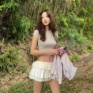 Glowny多层拼接百褶蛋糕裙休闲甜美高腰JENNIE赵美延同款半身裙裤