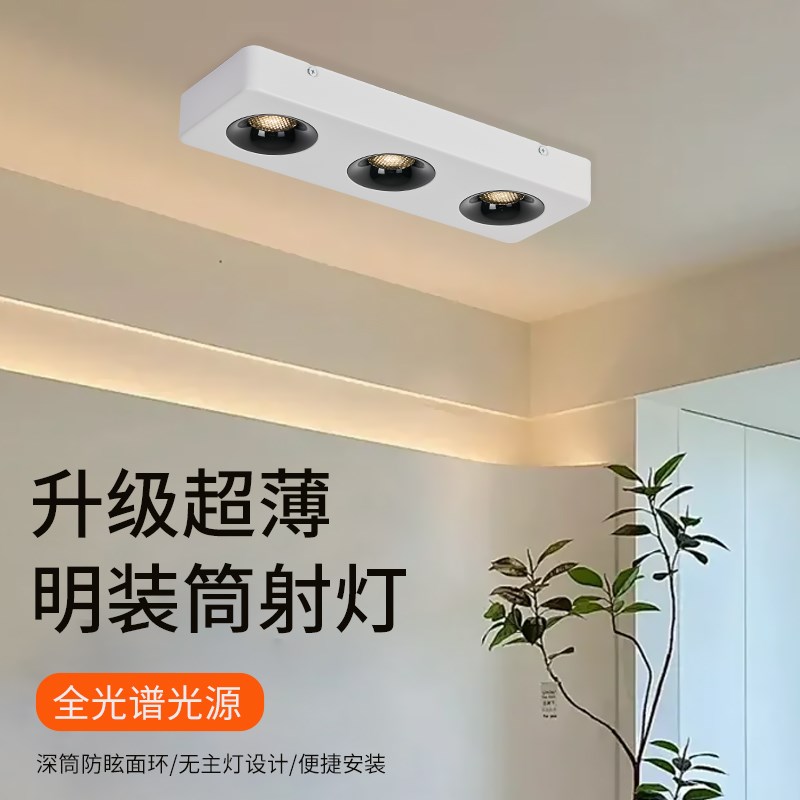 超薄明装单头双头三头免吊顶无主灯简约客厅卧室吸顶防眩筒灯射灯