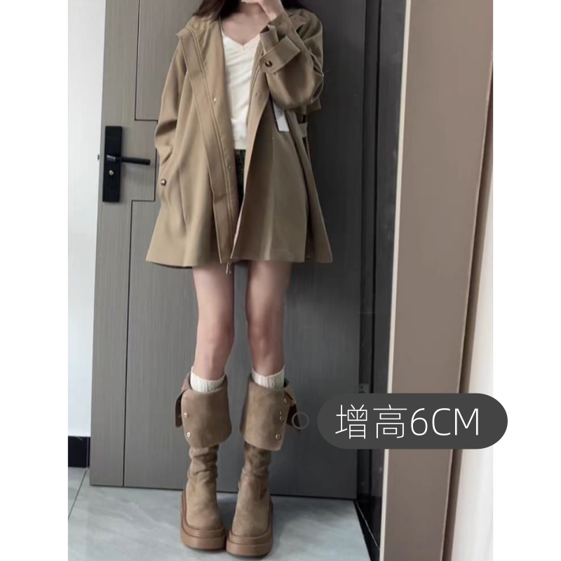 两穿美拉德风2025新款秋冬季不过膝绒面长靴女款显瘦高筒骑士靴子
