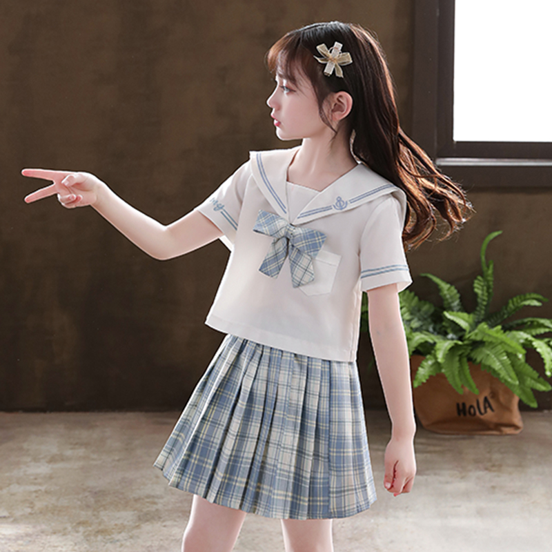 女童夏季套装裙子2021新款学院风女孩连衣裙夏装儿童装大童jk制服