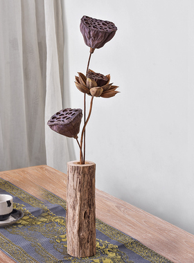 桌面木头小花瓶创意中式禅意茶室摆件客厅茶桌装饰品复古茶台茶艺