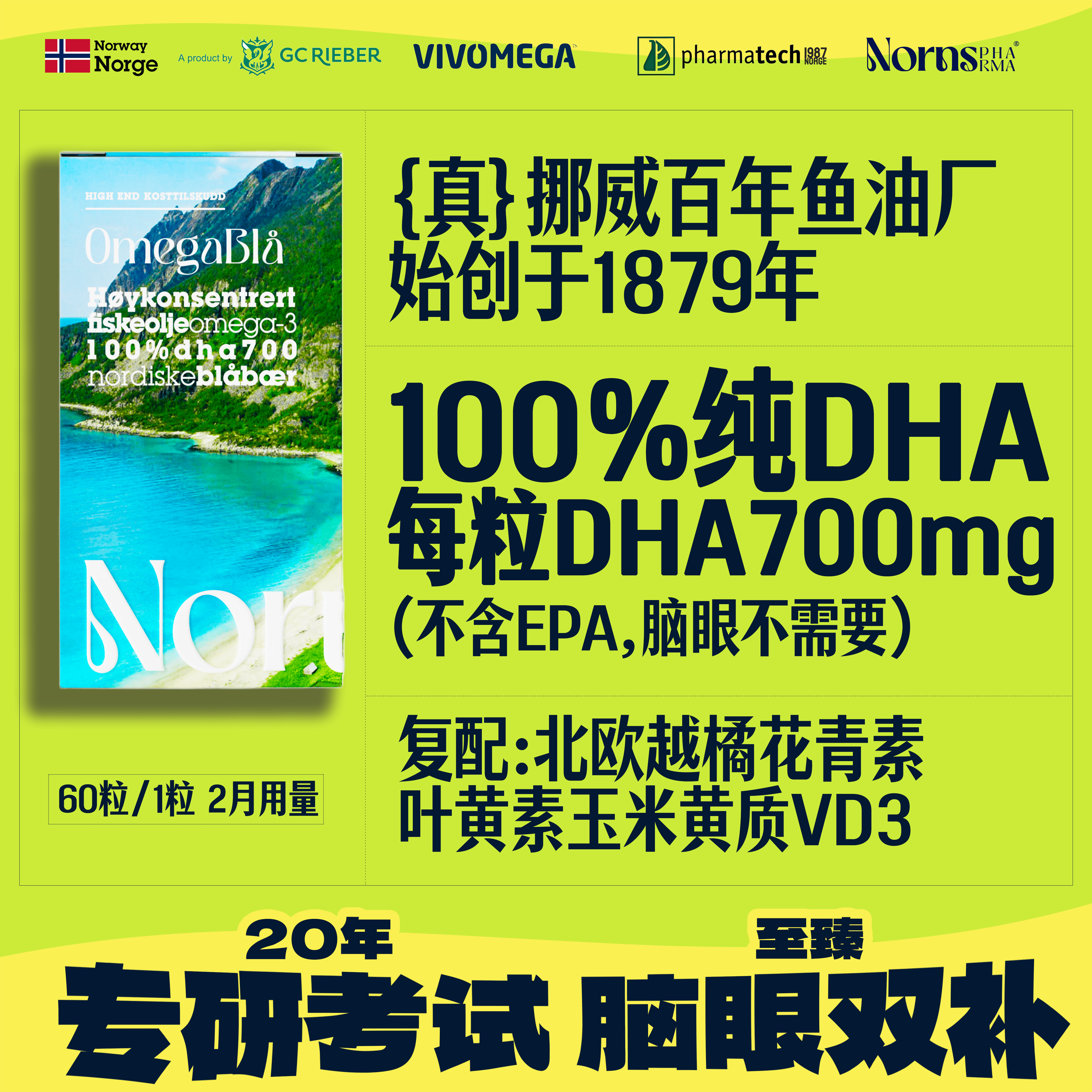挪威百年鱼油厂纯DHA700mg备考研大脑越橘叶黄素视力记忆力眼RTG 女性鱼实拍商品图