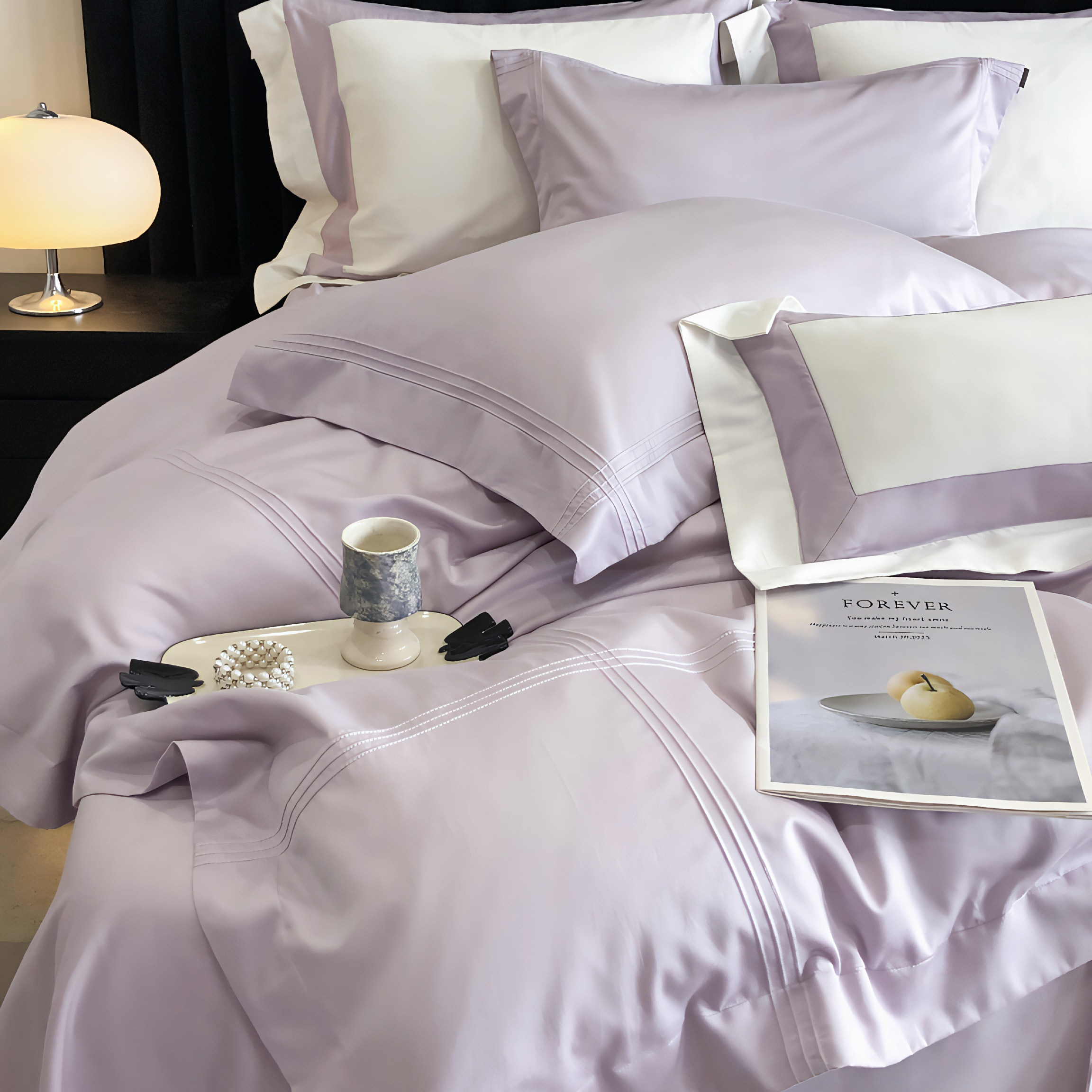 100S长绒棉轻奢高端A类全棉磨毛四件套纯色纯棉被套冬季保暖床品