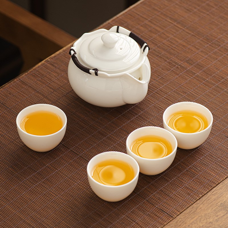羊脂玉瓷手抓壶大号单壶防烫一壶两杯德化白瓷快客杯陶瓷盖碗茶杯