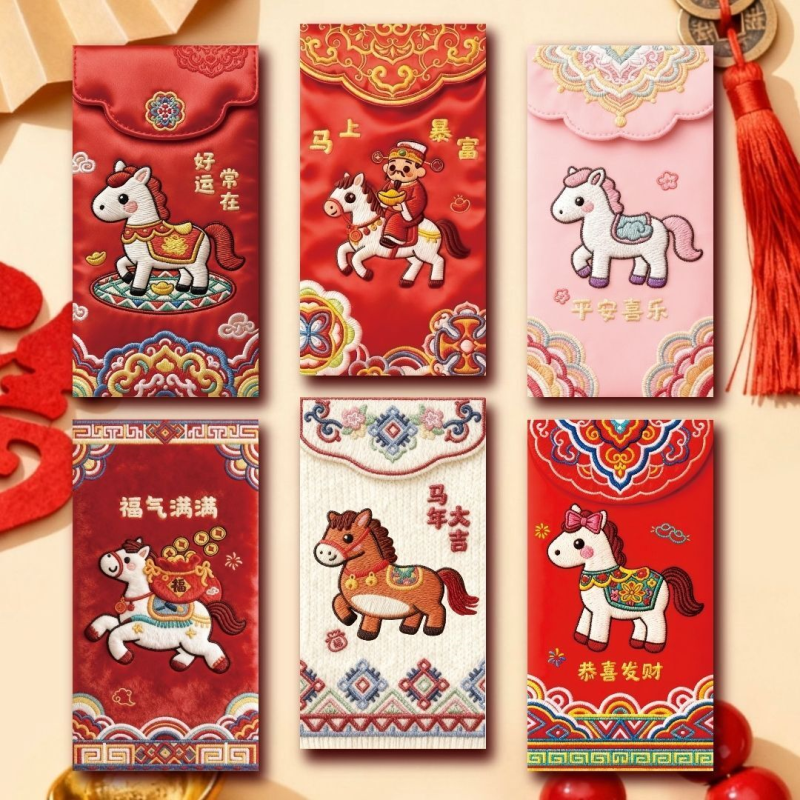 2026马年网红同款仿真5D裸眼立体感刺绣马红包利是封过年压岁包