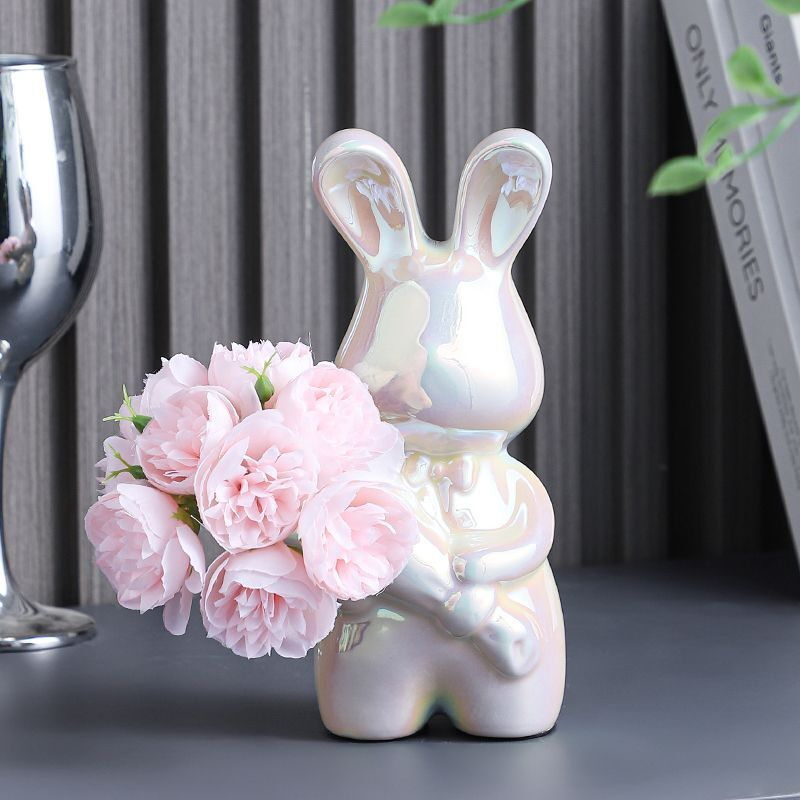 创意艺术手捧兔花瓶高级感插花瓶摆件客厅插花桌面装饰品乔迁礼物