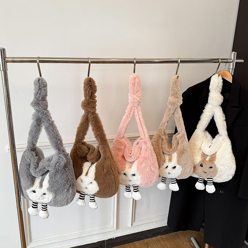 高颜值可爱毛绒斜挎包新款卡通秋冬大容量托特单肩ins气质兔子包