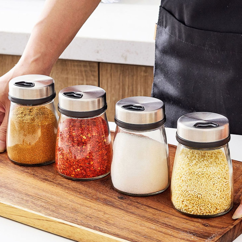 家用玻璃撒料瓶旋转调料罐厨房胡椒粉鸡精孜然瓶罐餐厅佐料盐罐