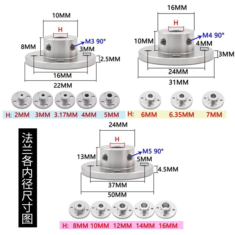 铝合金法兰盘联轴器2/3/4/5/6/8/10/12/16mm法兰光轴固定座支架