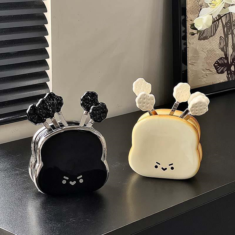 水果叉套装家用甜品可面包爱不锈钢叉子收纳罐果插儿童安全果签