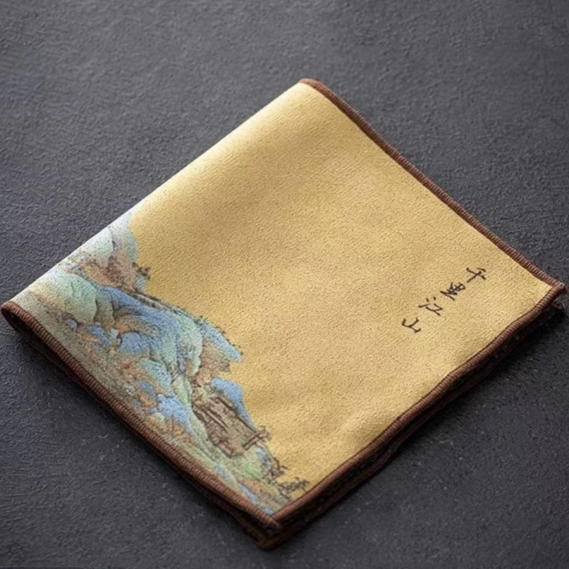 彩绘高颜值茶巾加厚中式桌布禅意养壶专用茶桌抹布毛巾茶具配件