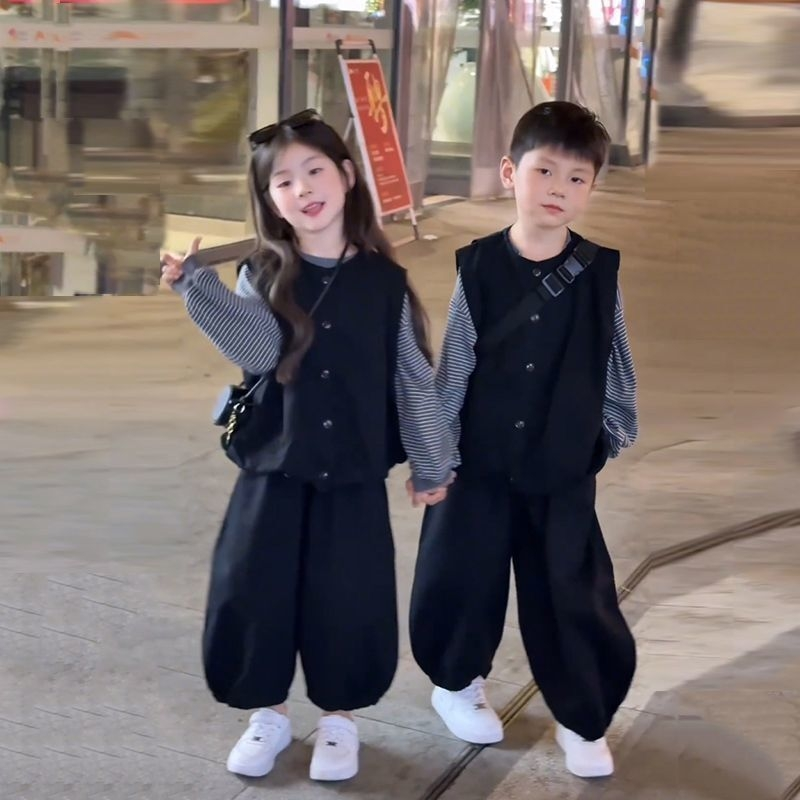 儿童兄妹装秋装套装韩版网红三件套男女童秋季2025新款姐弟亲子装