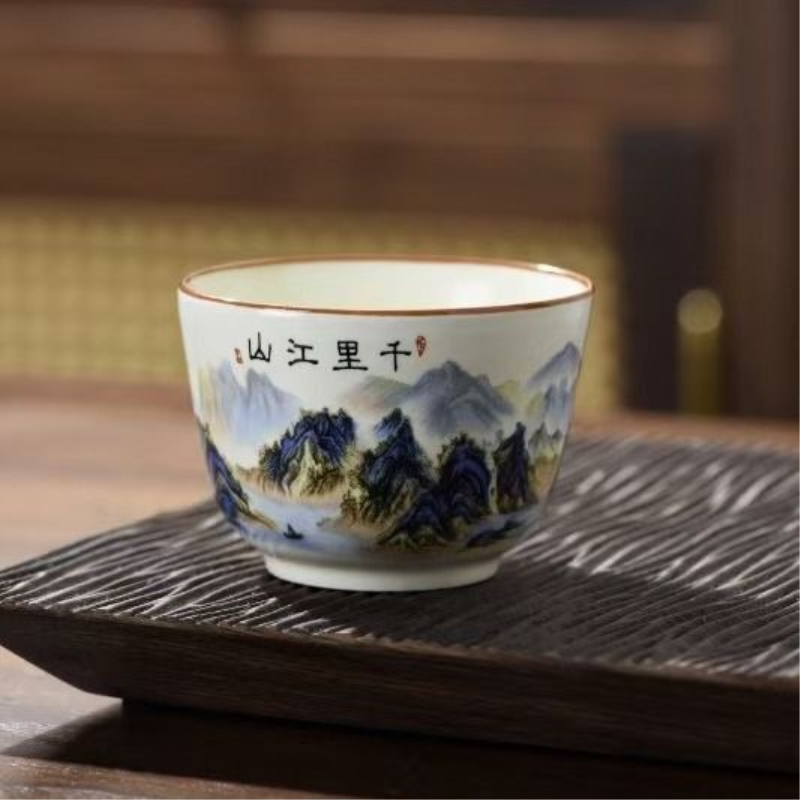 中式复古高颜值千里江山客杯高档陶瓷茶杯品茗杯办公室单人茶具