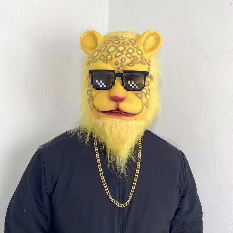 金钱豹头套沙雕搞笑搞怪动物豹子孙悟空面具全脸绿鱼头套网红面罩