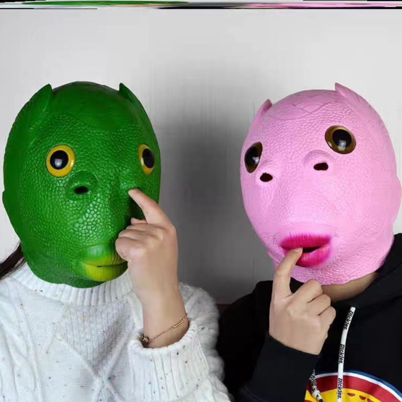 绿头怪头套绿鱼人酒吧搞笑面具网红动物搞怪沙雕鱼头年会接亲道具