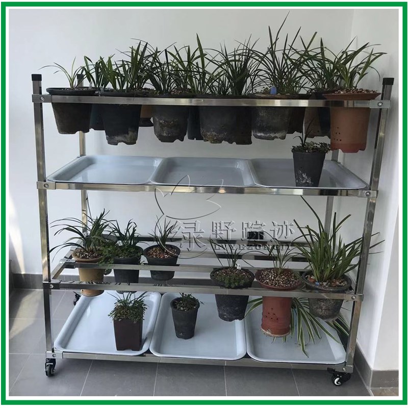精品202不锈钢方管兰花架方管兰架可调节可移动送托盘万向轮