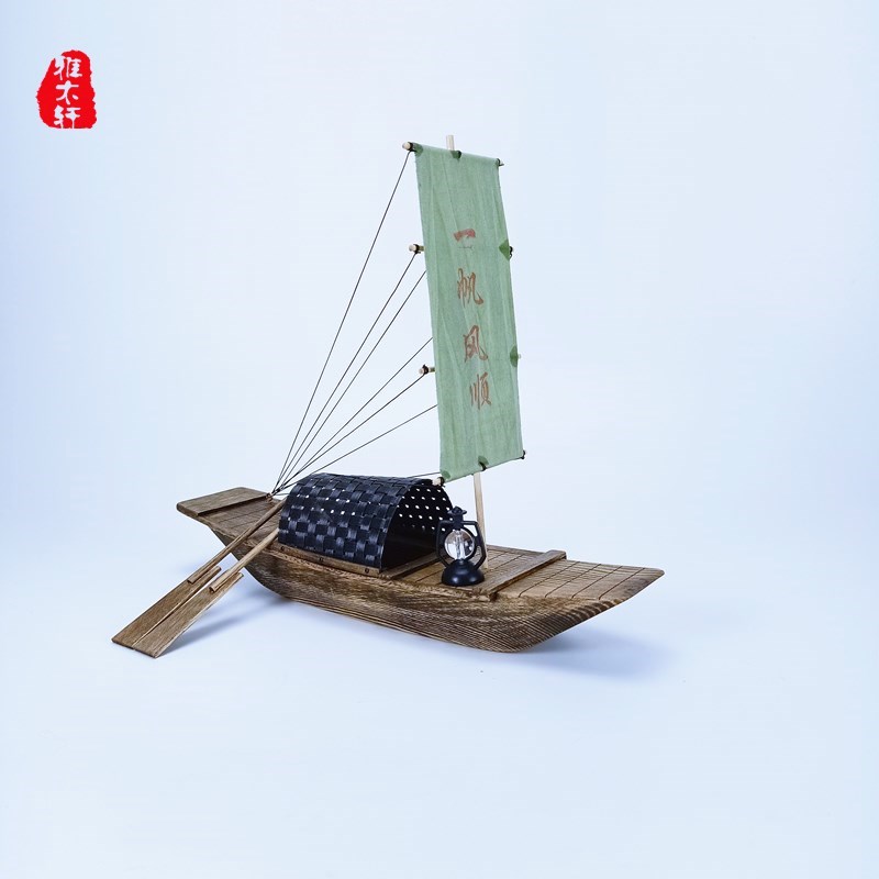 江南小木船摆件鱼缸可下水渔船帆船实木模型旅游纪念品礼物乌篷船
