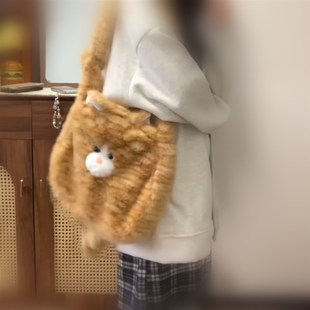 女款大容量秋冬轻奢小众包流行高级感洋气女款斜挎包毛茸茸大容量