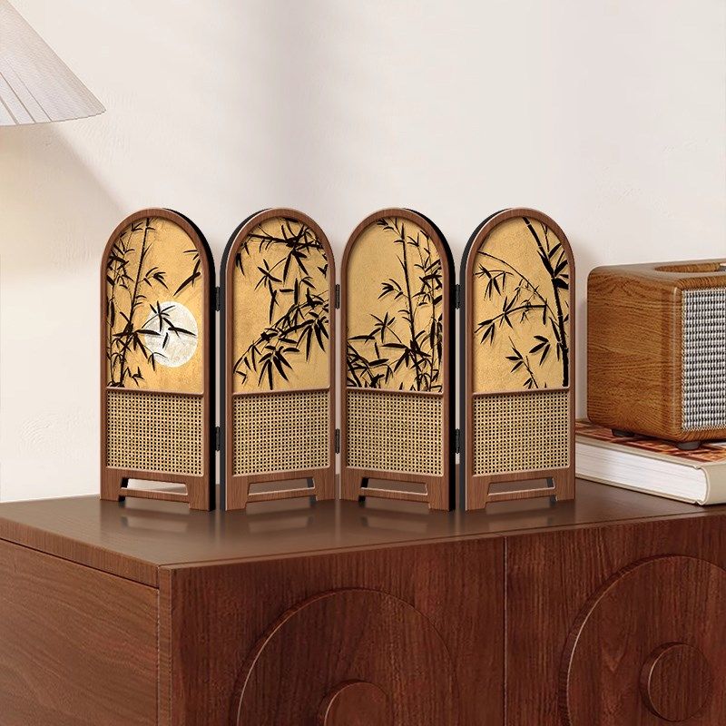 小屏风摆件中古风竹子新款桌面摆台画折叠折屏高级感电视柜装饰画,家居饰品,装饰摆件,淘宝优惠券,粉丝福利购,淘宝优惠卷