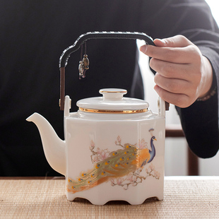 羊脂玉白瓷大号提梁壶单壶功夫茶壶泡茶家用大容量陶瓷泡茶器