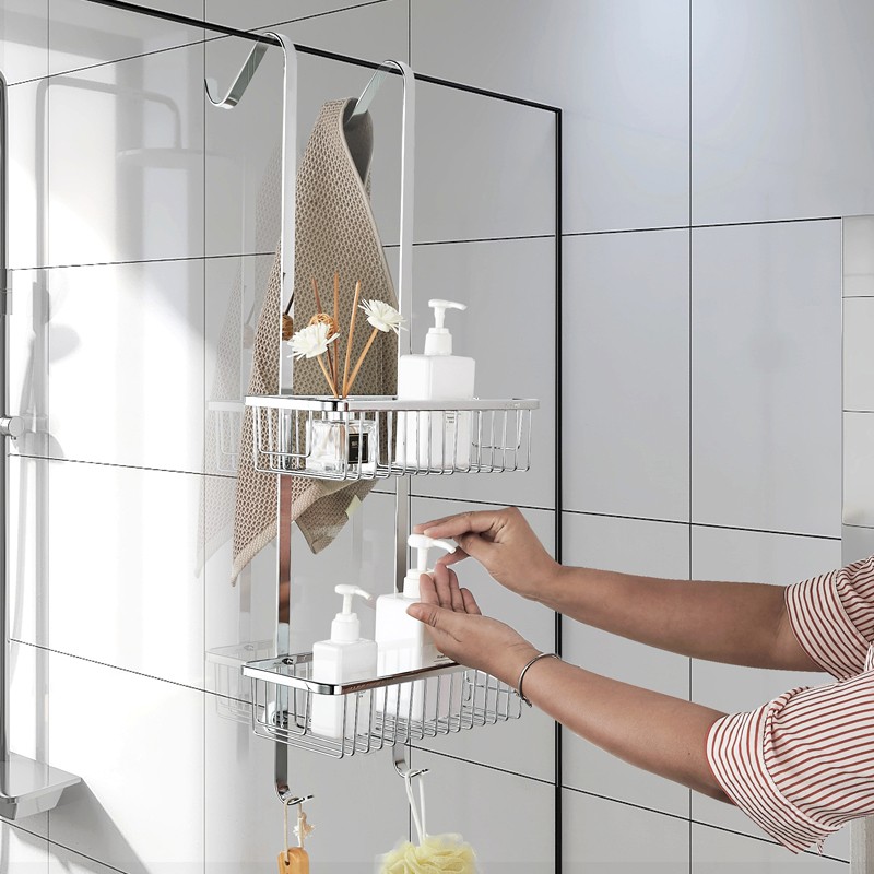 淋浴房置物架浴室挂篮洗澡冲凉304不锈钢壁挂免打孔卫生间收纳架