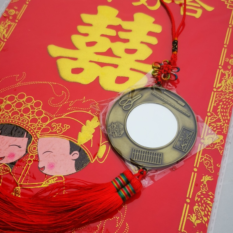 结婚传统习俗新郎新娘护身镜压腰小镜八卦生肖怀镜锌铜合金掌心镜
