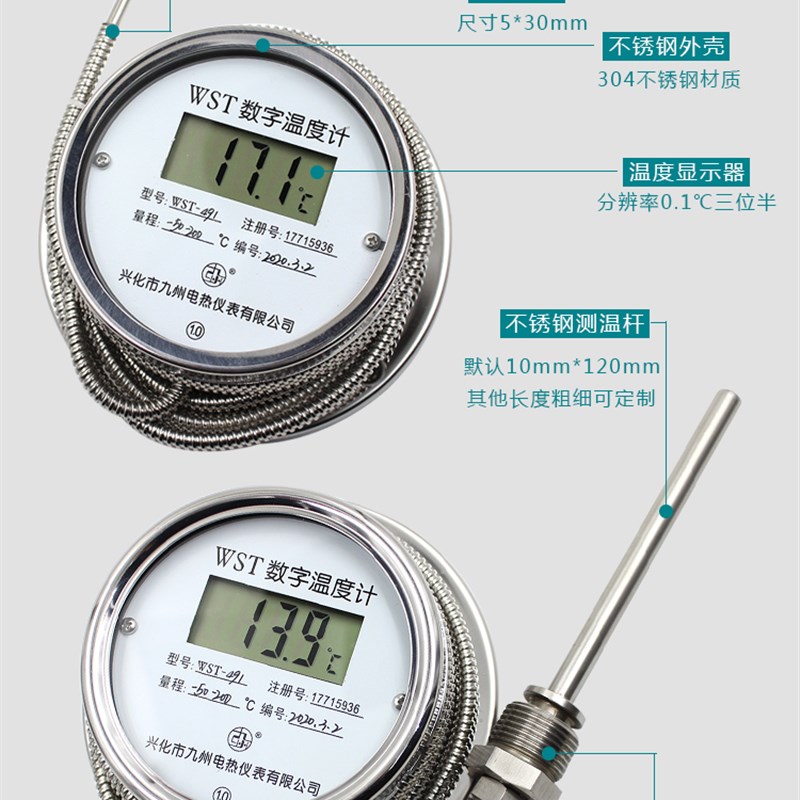 数显温度计WST/DTM491高精度酸碱温度表工业防水水温表高温测温表