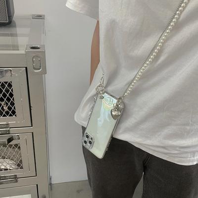 适用于超好看17pro手机壳苹果16promax手机壳新款外壳ins冷淡风金属珍珠斜跨苹果15/17promax手机壳14/13/11/