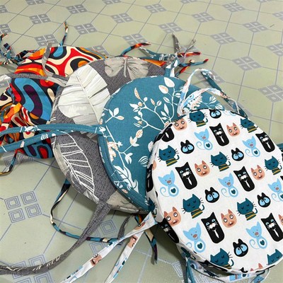 简约帆布高脚凳拆洗高密度海v绵坐垫 小圆凳子绑带椅垫 实木圆餐