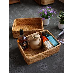 越南藤编筐收纳筐小号方形筐加高果盘三件套编织手工大号田园中号