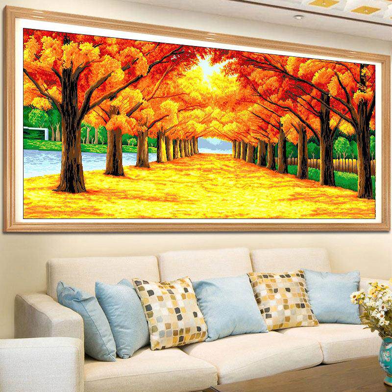 黄金满地新品十字绣2025年新款线绣客厅大气风景山水挂画手工刺绣