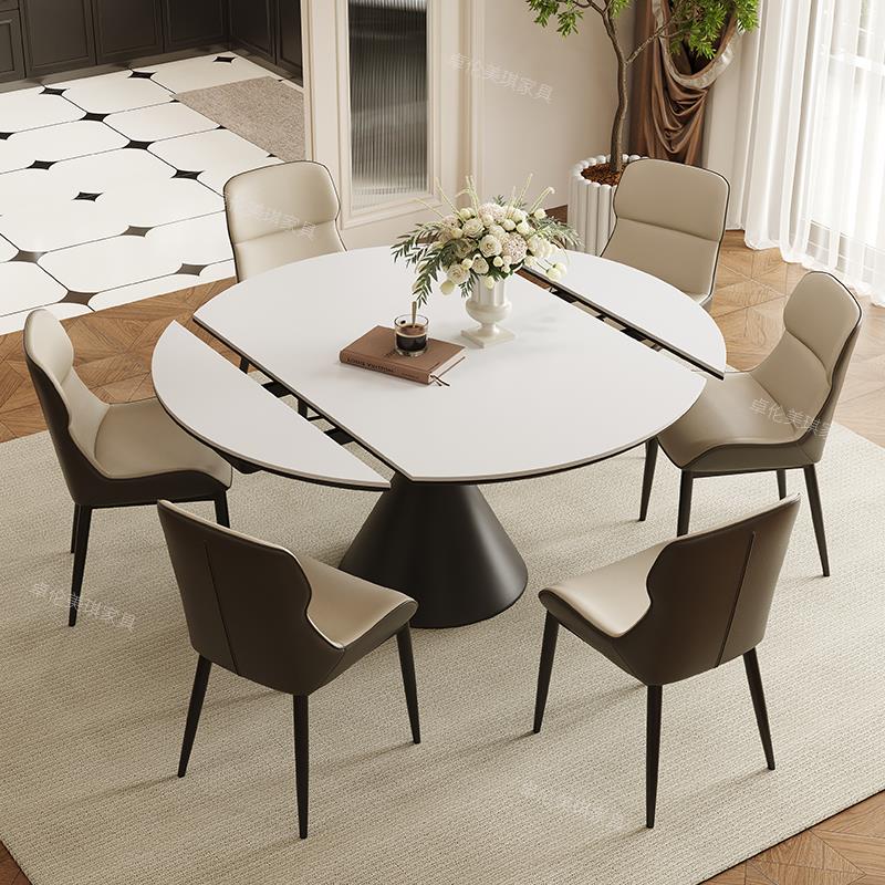 可旋转伸缩岩板餐桌椅组合意式极简轻奢2025新款可方可圆两用饭桌