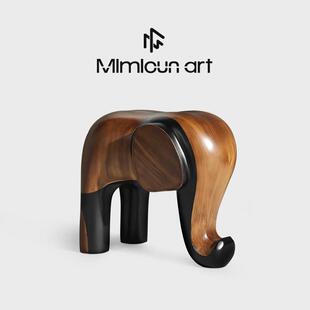 设计师艺术矮凳家用换鞋凳轻奢高级感实木坐凳卡通大象创意小凳子