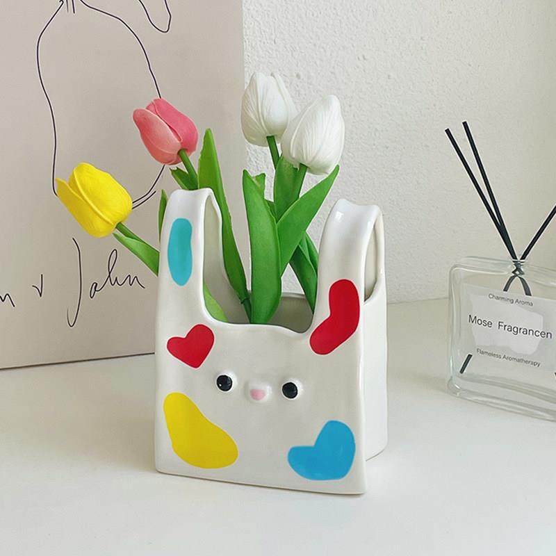 可爱手提花瓶摆件卧室桌面装饰品化妆刷收纳筒眉笔眼影笔刷收纳盒,家居饰品,花瓶,淘宝优惠券,粉丝福利购,淘宝优惠卷