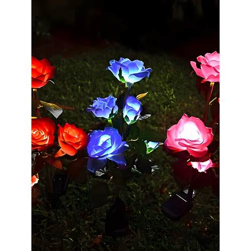 彷真玫瑰花太阳能户外灯假花庭院灯 2025新款亮化地插串灯夜光灯