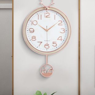 简约现代壁挂表免打孔挂墙上时钟表 北欧轻奢鹿头挂钟客厅家用时尚