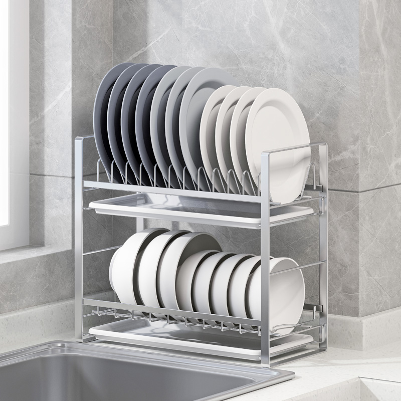 碗架沥水架厨房置物架304不w锈钢 沥水篮碟架双层晾放碗碟架小户