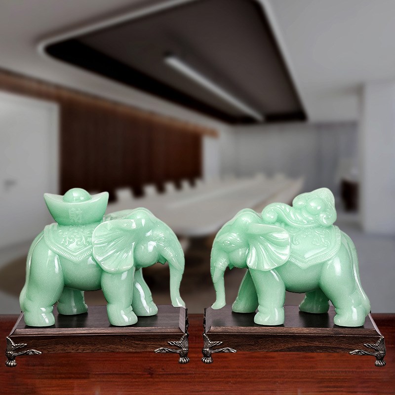 蓝冰玉大象摆件一对树脂工艺品客厅装饰摆件O玄关摆台开业乔迁礼