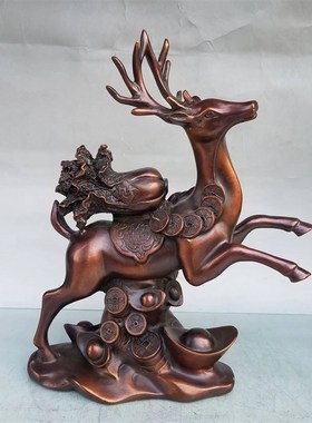 纯铜一鹿有财鹿摆件招财铜鹿聚宝盆梅花鹿客厅玄关V桌面装饰工艺